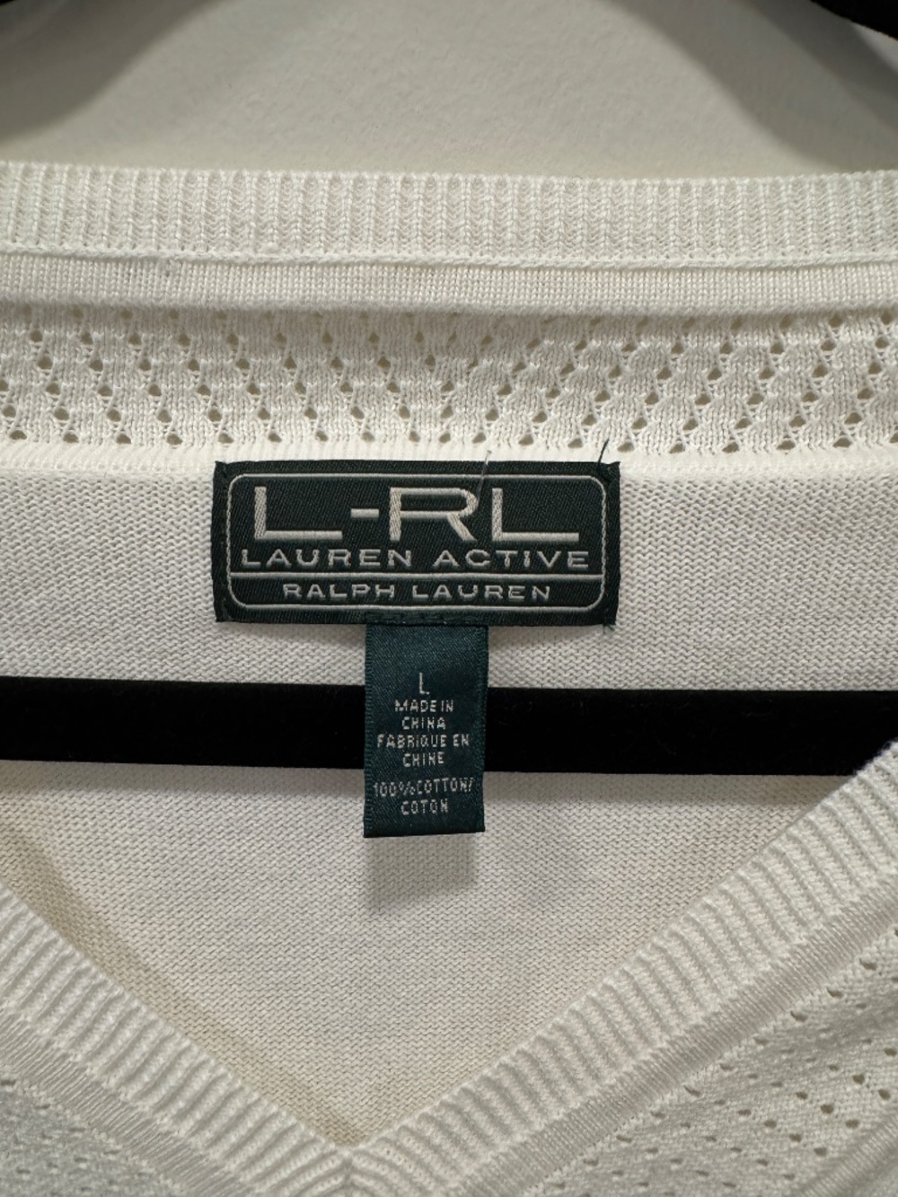 Lauren Ralph Preppy Active White Cotton Knit V Neck Top Size L - Picture 3 of 4